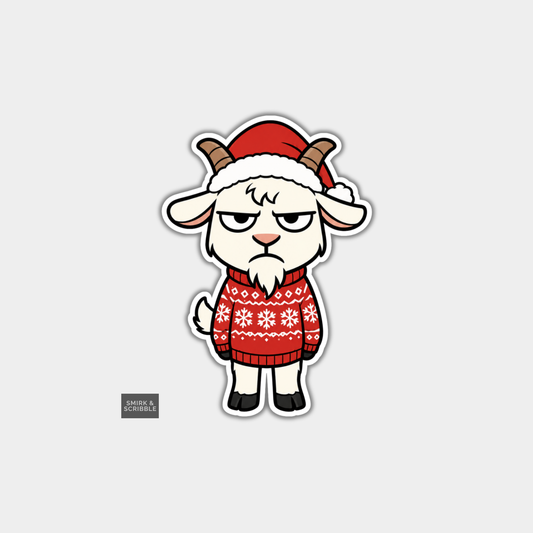 Funny Christmas Sticker - Goat In Jumper & Hat
