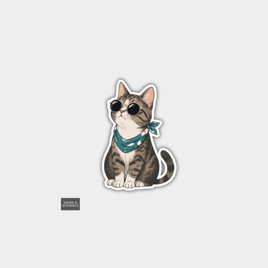 Funny Character Vinyl Sticker - Cat & Bandana