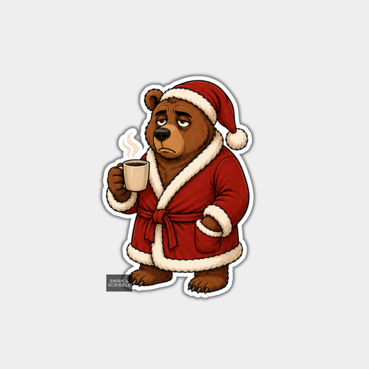 Funny Christmas Sticker - Grumpy Brown Bear