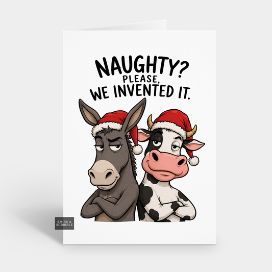 Funny Christmas Card - Naughty Cow Donkey