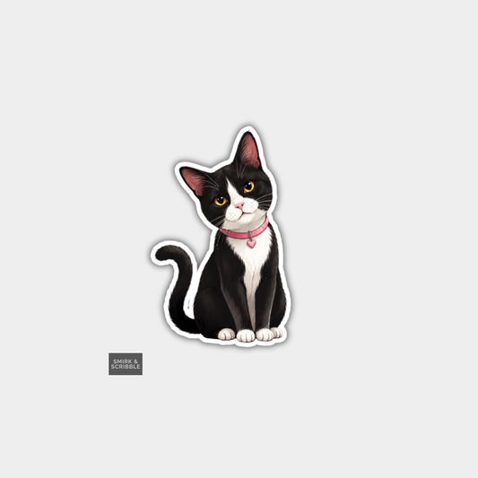 Funny Character Vinyl Sticker - Black & White Cat
