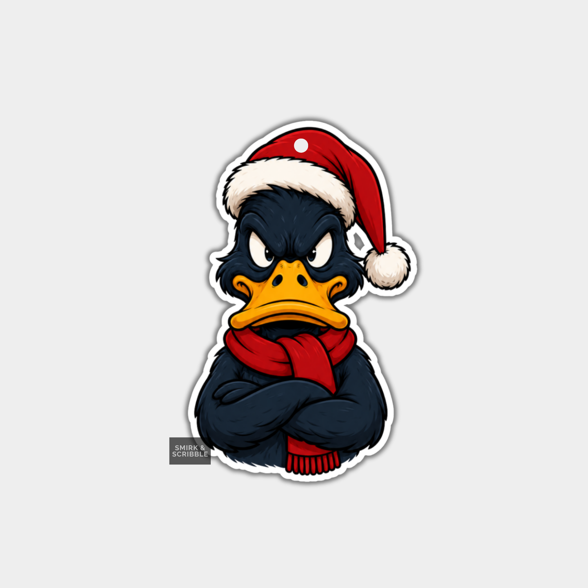 Funny Christmas Gift Tags - Cute Grumpy Duck In Santa Hat