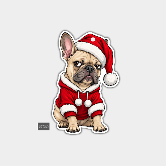 Funny Christmas Gift Tags - French Bulldog In Santa Suit