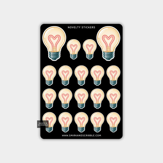 Funny Vinyl Sticker Sheet - Light Bulb Heart