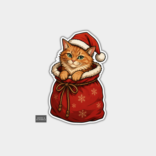 Funny Christmas Sticker - Orange Cat Wearing Hat