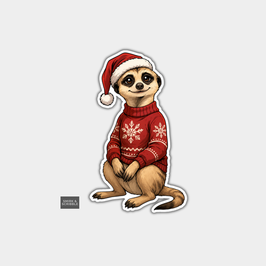 Funny Christmas Sticker - Cute Meerkat In Jumper Posing