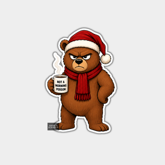 Funny Christmas Sticker - Angry Brown Bear Standing