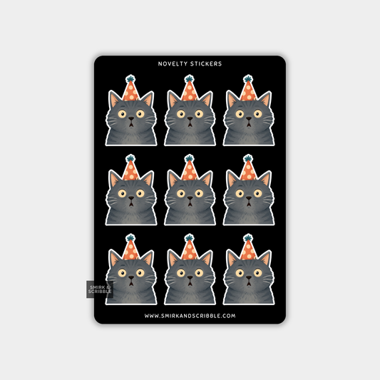 Funny Vinyl Sticker Sheet - Cute Birthday Cat