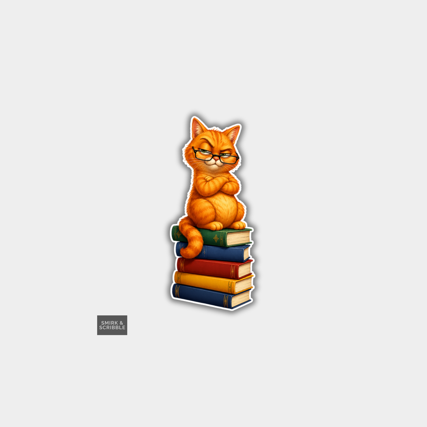 Funny Die Cut Vinyl Sticker - Bookish Cat Book stack