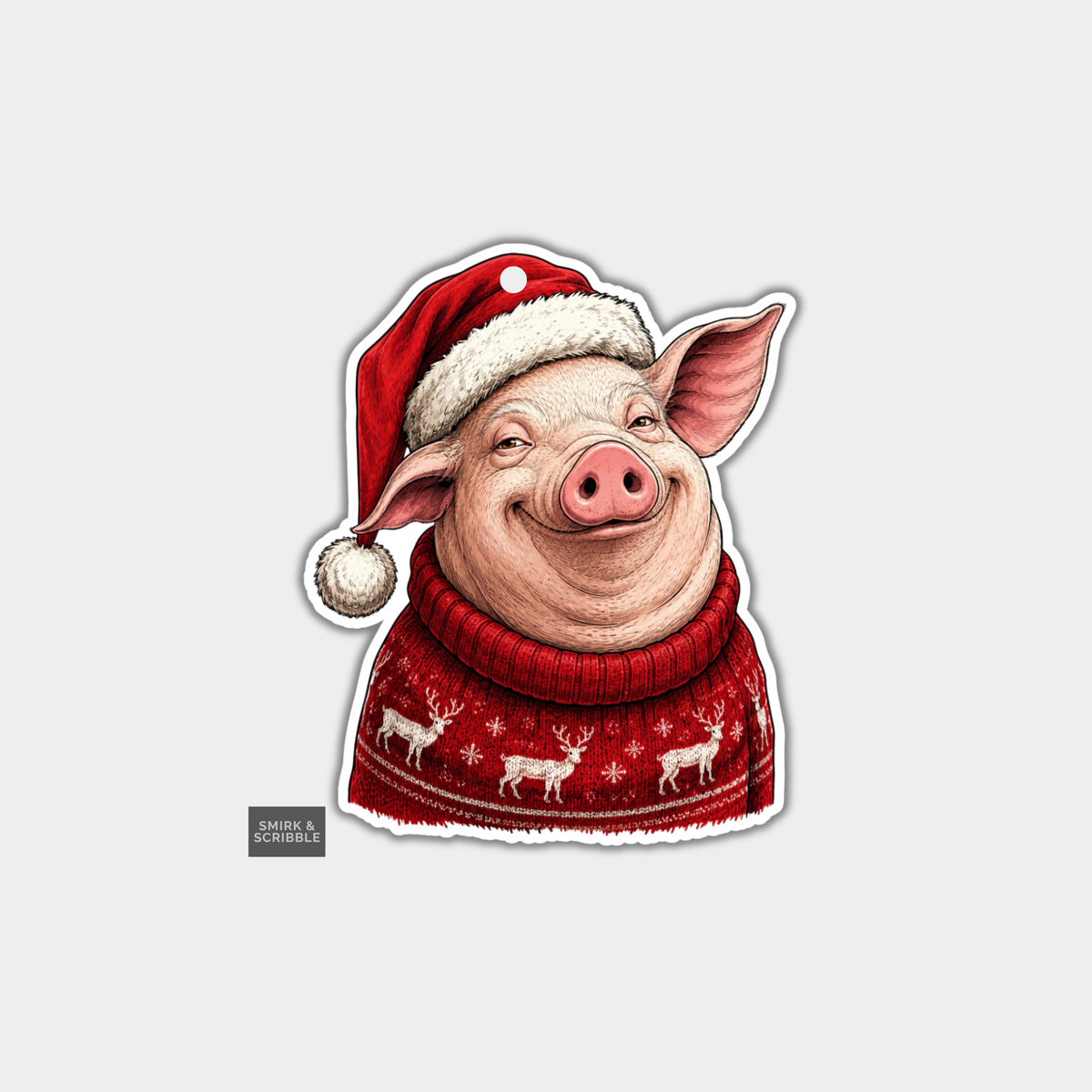 Funny Christmas Gift Tags - Happy Smiling Pig
