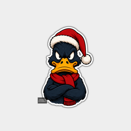 Funny Christmas Sticker - Angry Duck In Santa Hat