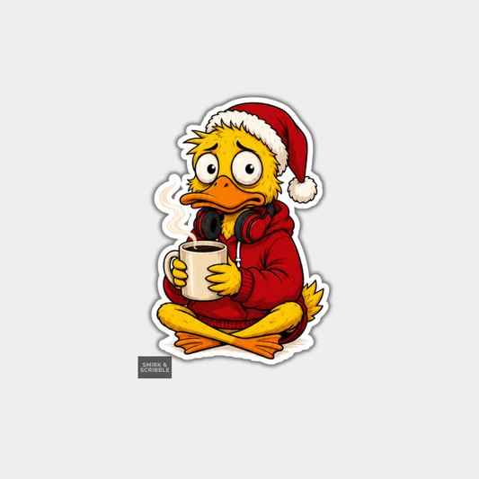 Funny Christmas Sticker - Cute Yellow Duck In Hoodie