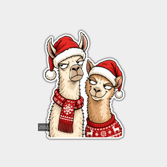 Funny Christmas Sticker -  Hilarious Llama Couple