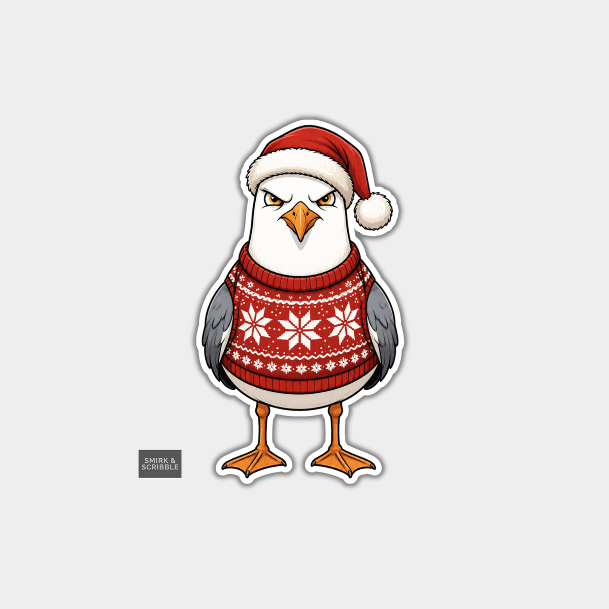 Funny Christmas Sticker - Angry Seagull In Santa Hat