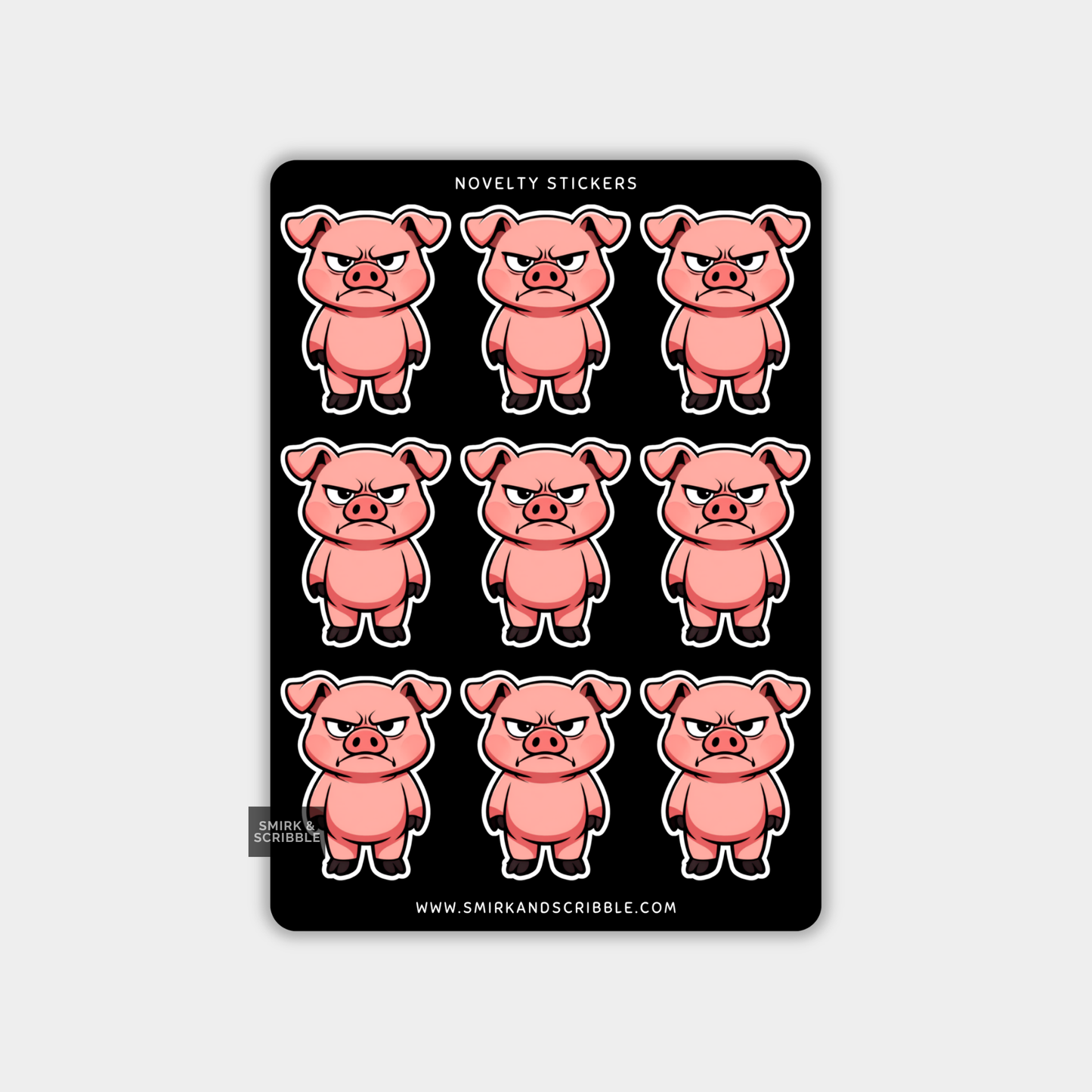 Funny Vinyl Sticker Sheet - Angry Pig