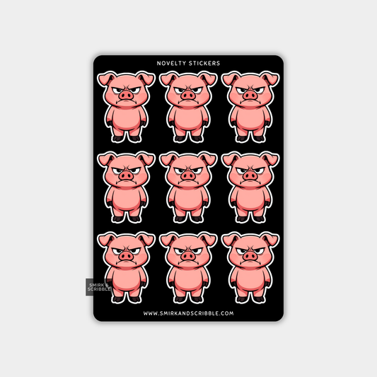 Funny Vinyl Sticker Sheet - Angry Pig
