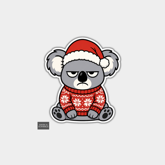 Funny Christmas Sticker - Koala In Jumper & Hat