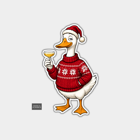 Funny Christmas Sticker - Judgy Goose In Jumper & Hat