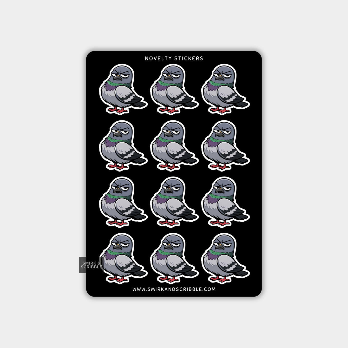 Funny Vinyl Sticker Sheet - Grumpy Pigeon