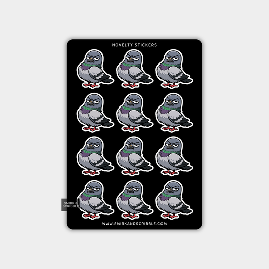 Funny Vinyl Sticker Sheet - Grumpy Pigeon