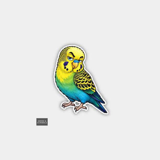 Funny Character Vinyl Sticker - Cute Posing Budgie