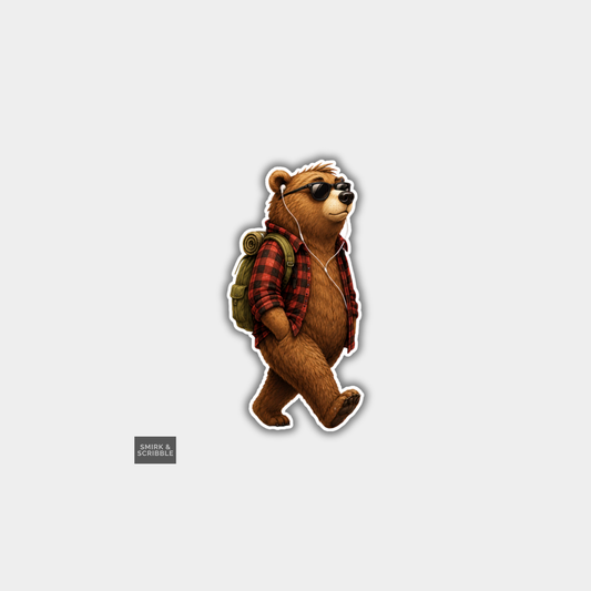 Funny Die Cut Vinyl Sticker - Backpack Bear