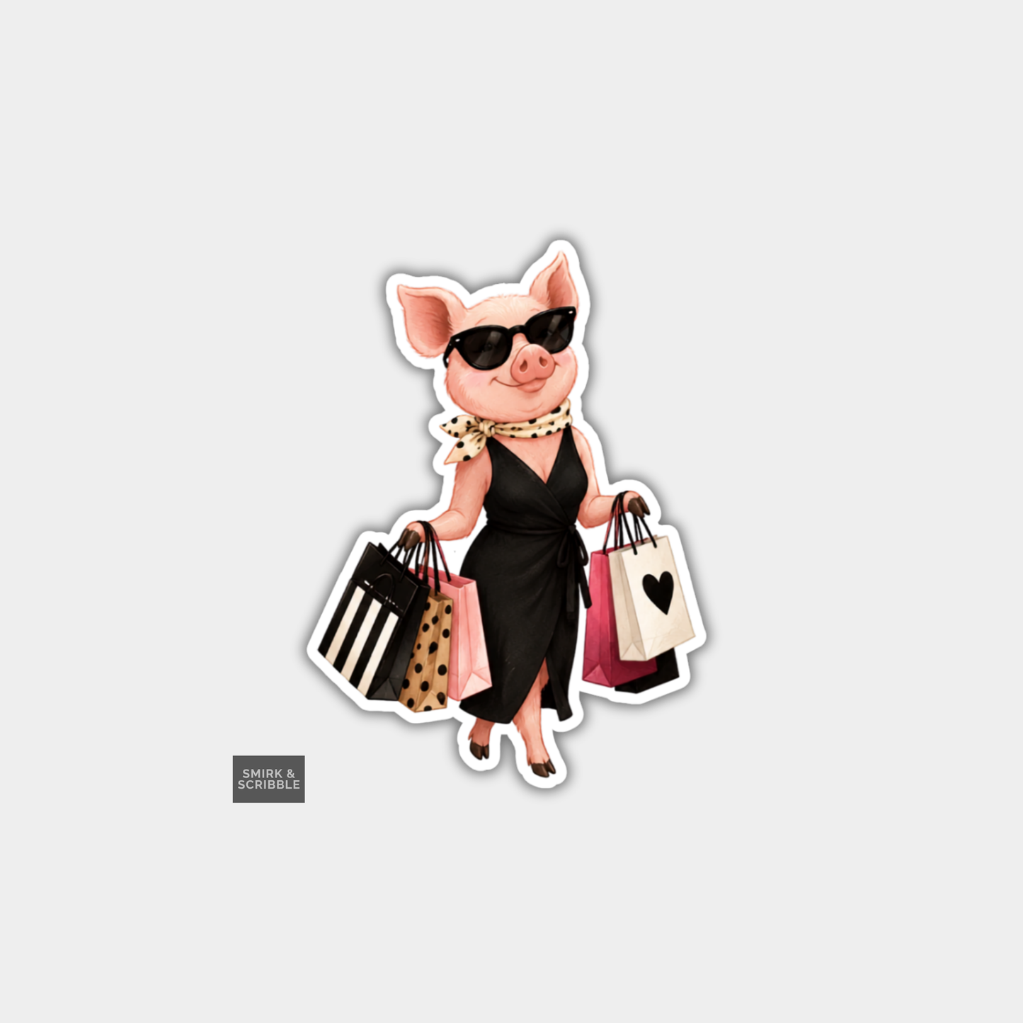 Funny Character Vinyl Sticker - Shopping Glam Pig