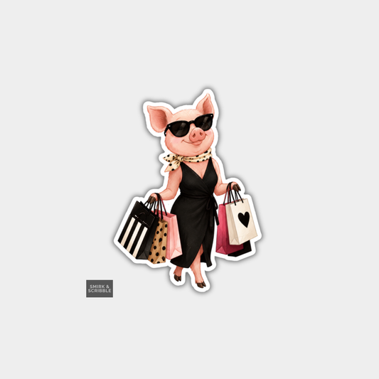 Funny Character Vinyl Sticker - Shopping Glam Pig