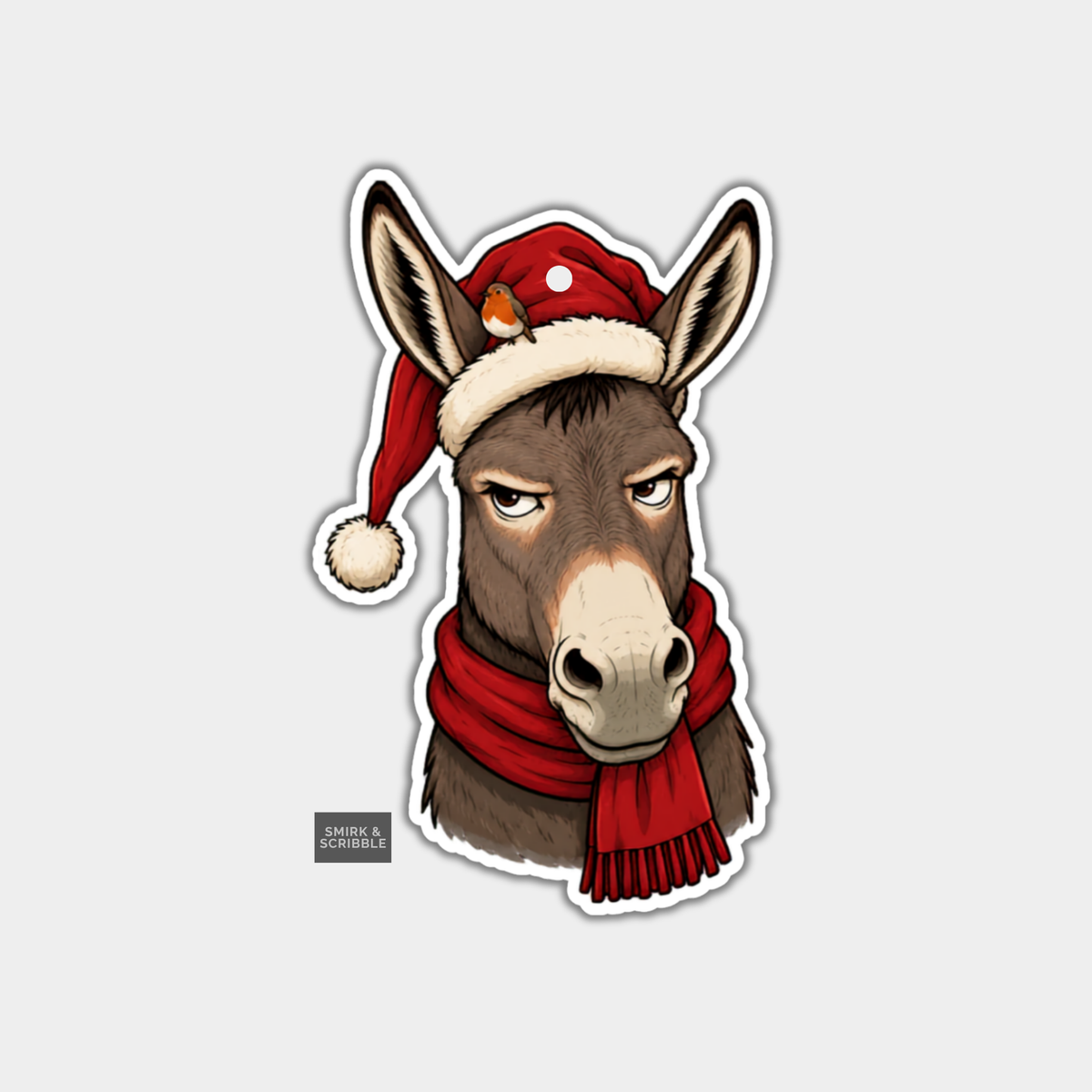 Funny Christmas Gift Tags - Cute Grumpy Donkey In Santa Hat