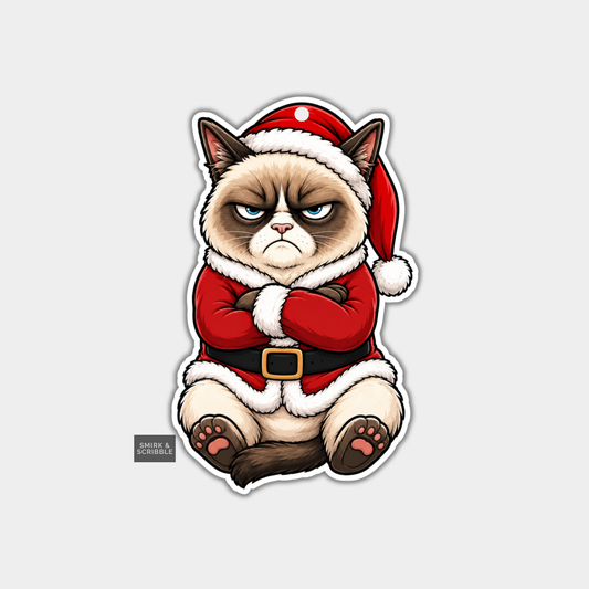 Funny Christmas Gift Tags - Grumpy Santa Cat