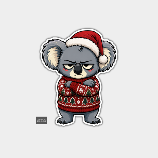 Funny Christmas Sticker - Cute Sulking Koala