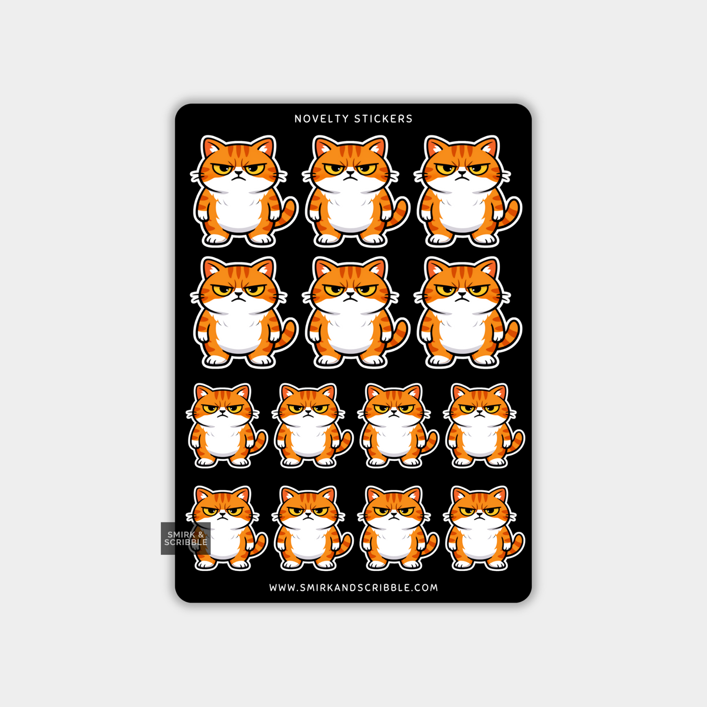 Funny Vinyl Sticker Sheet - Grumpy Orange Cat
