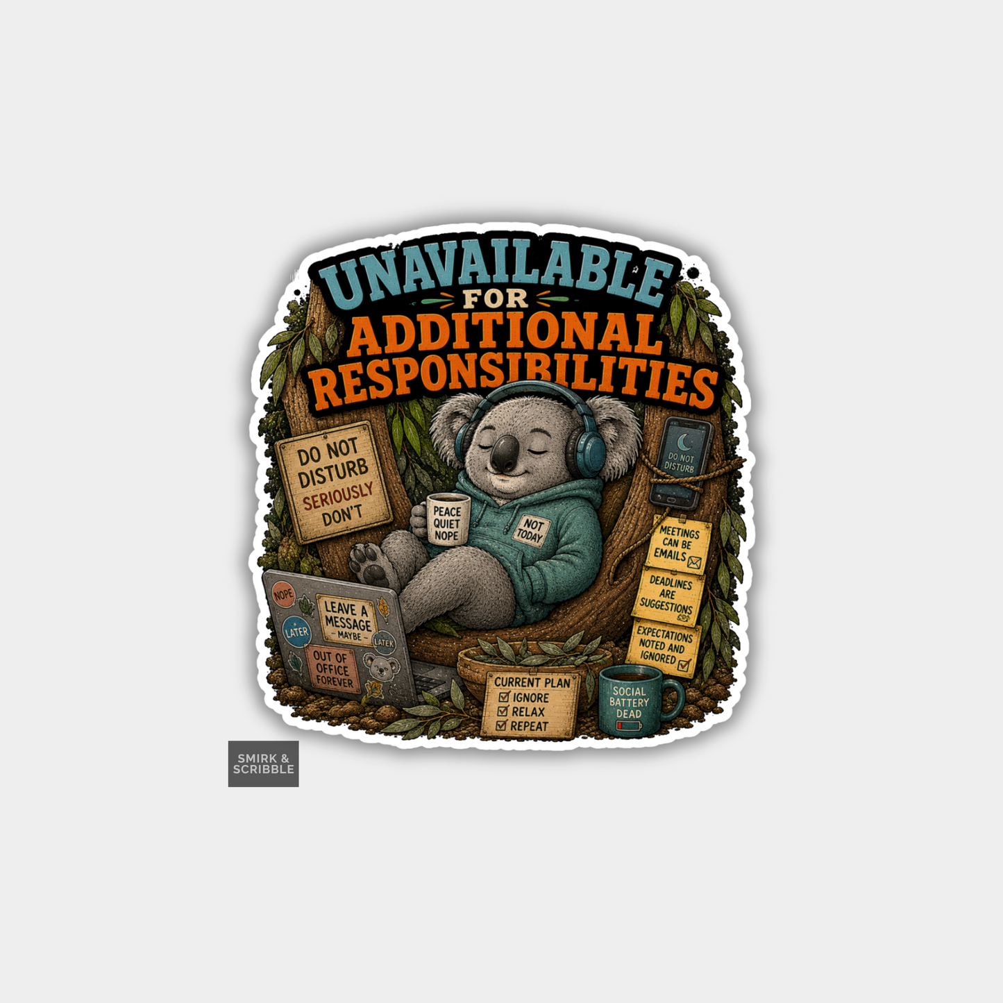 Funny Vinyl Die Cut Sticker - Unavailable Koala
