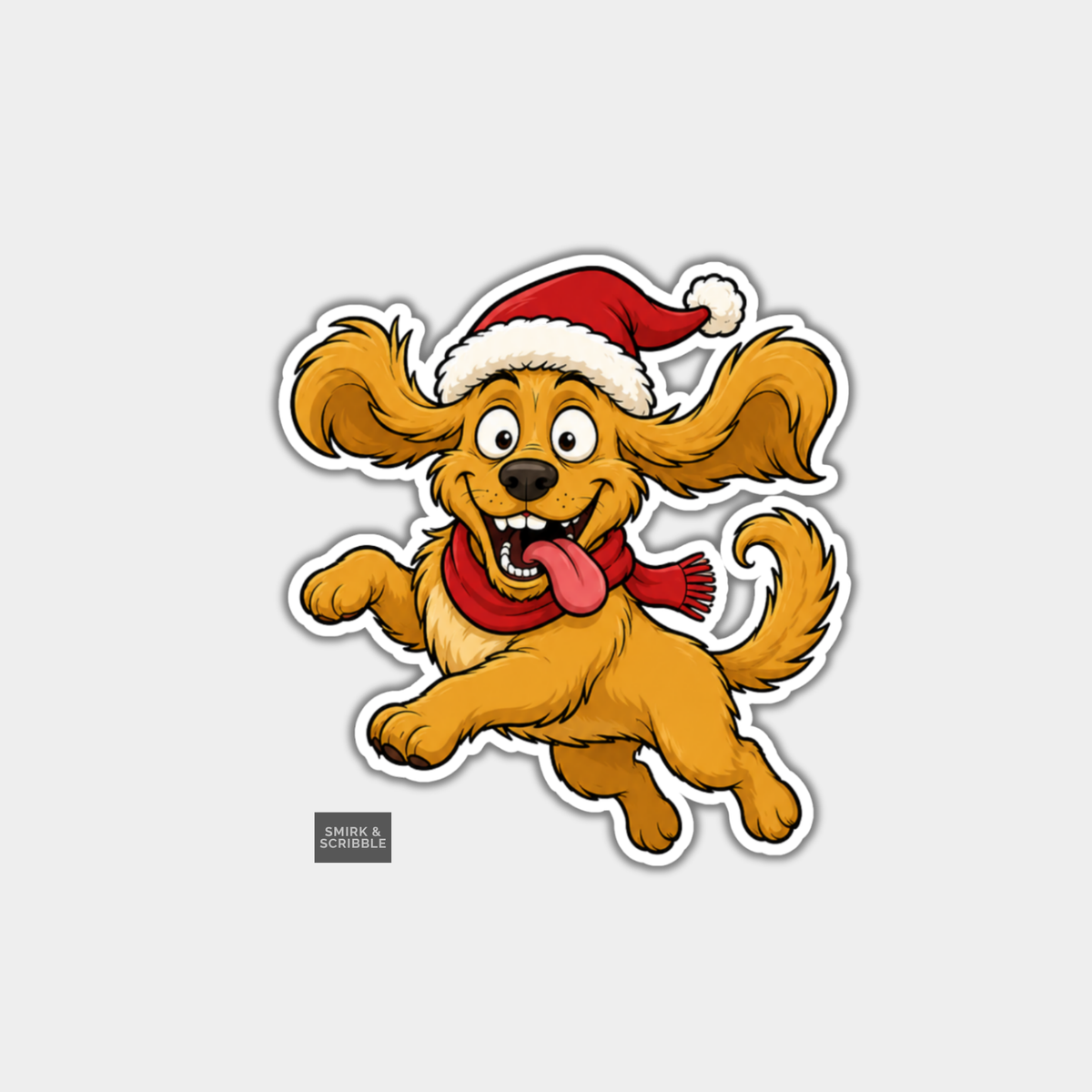 Funny Christmas Sticker - Cute Happy Dog In Santa Hat