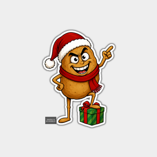 Funny Christmas Sticker - Cute Cheeky Potato In Santa Hat