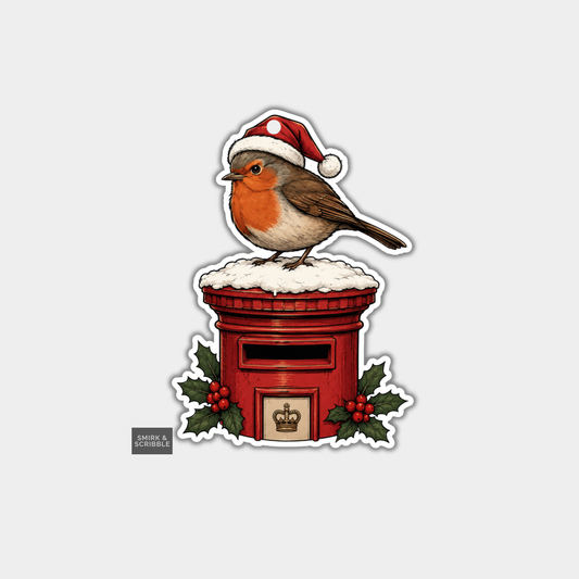 Funny Christmas Gift Tags - Cute Robin On Postbox