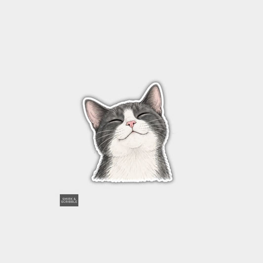 Funny Character Vinyl Sticker - Grey & White Cat