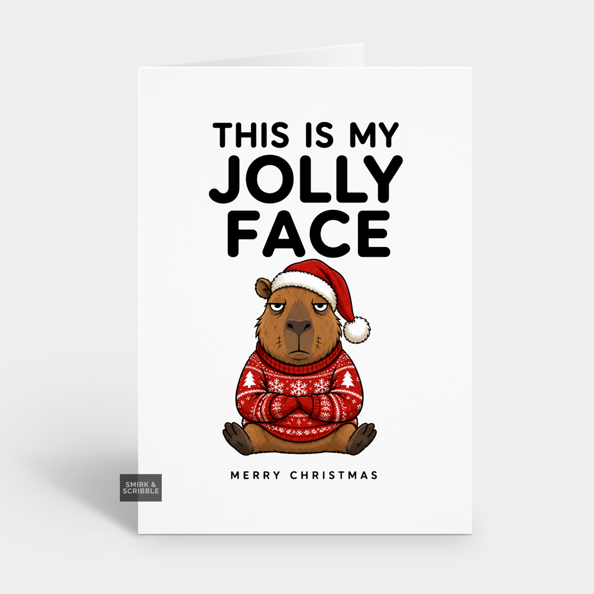 Funny Christmas Card - Jolly Face Capybara