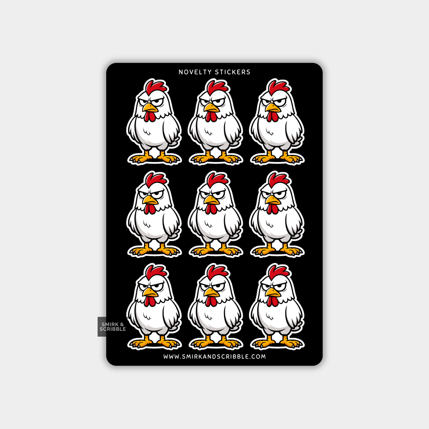 Funny Vinyl Sticker Sheet - Grumpy Chicken