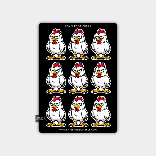 Funny Vinyl Sticker Sheet - Grumpy Chicken