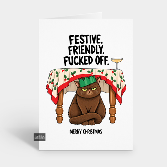 Funny Christmas Card - Festive Friendly Cat