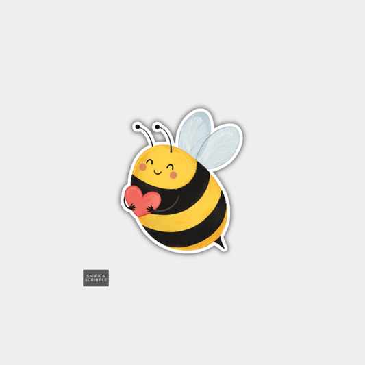 Funny Character Vinyl Sticker - Cute Bee & Heart