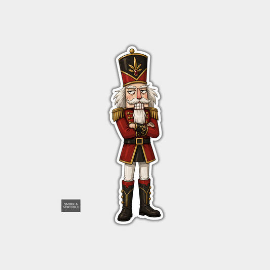 Funny Christmas Sticker - Grumpy Nutcracker