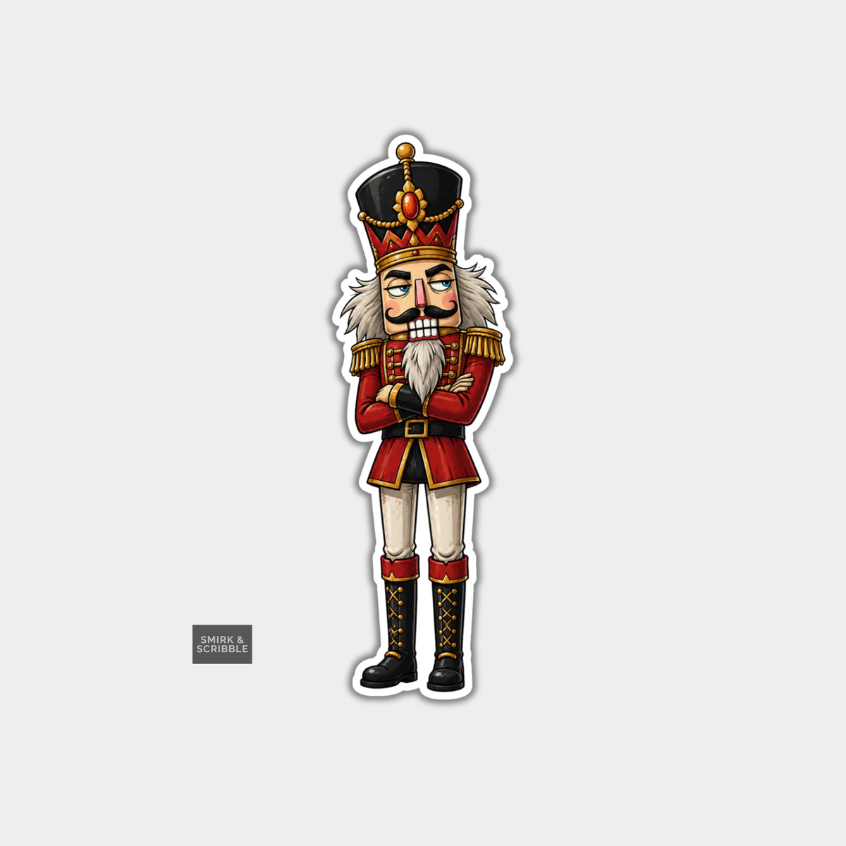 Funny Christmas Sticker - Grumpy Nutcracker Posing