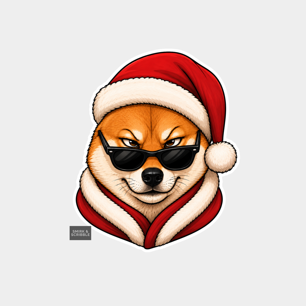 Funny Christmas Sticker - Shiba Inu In Sunglasses & Santa Hat
