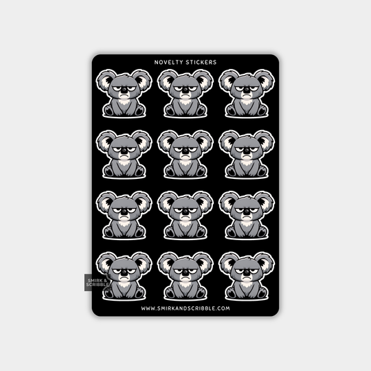Funny Vinyl Sticker Sheet - Grumpy Koala