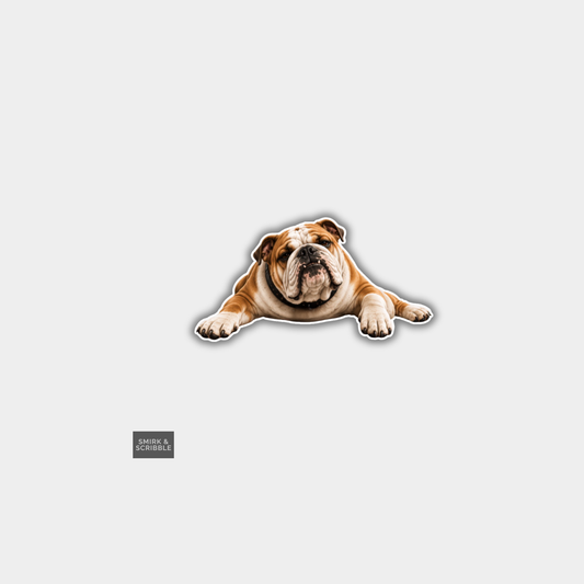 Funny Die Cut Vinyl Sticker - English Bulldog Laying