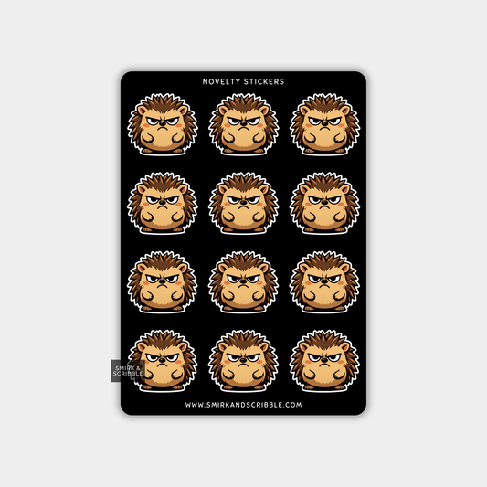 Funny Vinyl Sticker Sheet - Grumpy Hedgehog