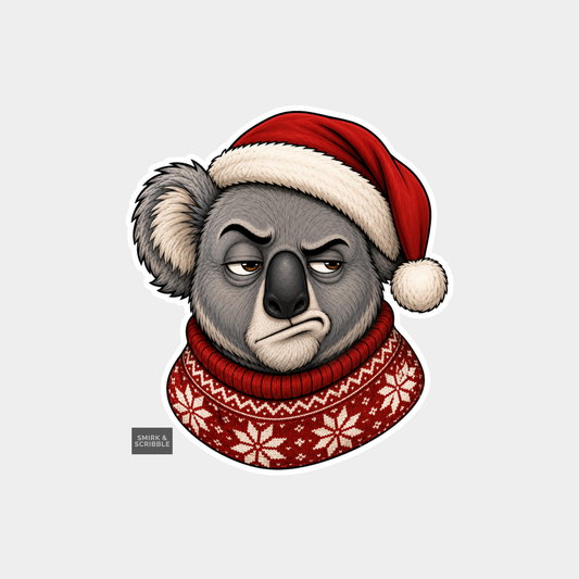 Funny Christmas Sticker - Disgusted Koala Santa Hat
