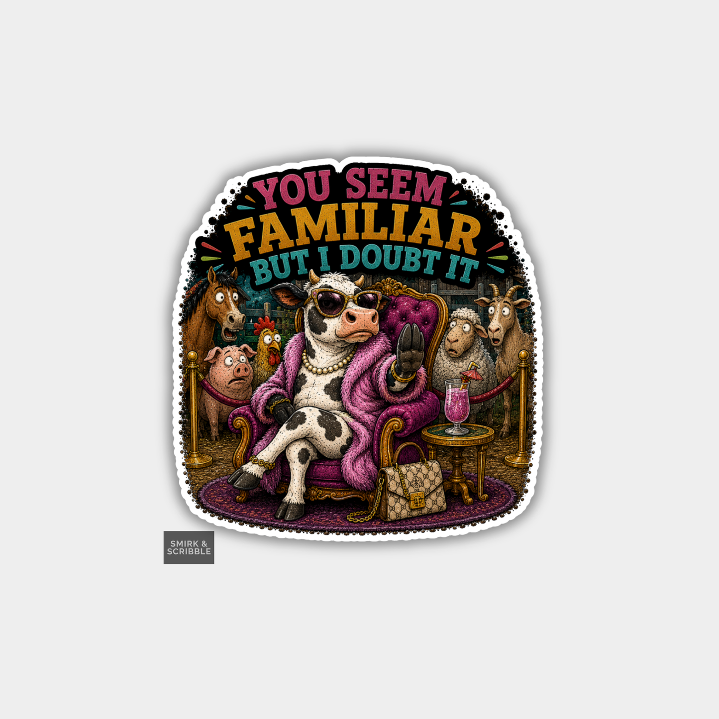 Funny Vinyl Die Cut Sticker - Familiar Cow